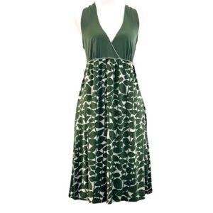 Max Studio Dress Medium Floral Leaf Green Sleeveless Racerback Dress Summer